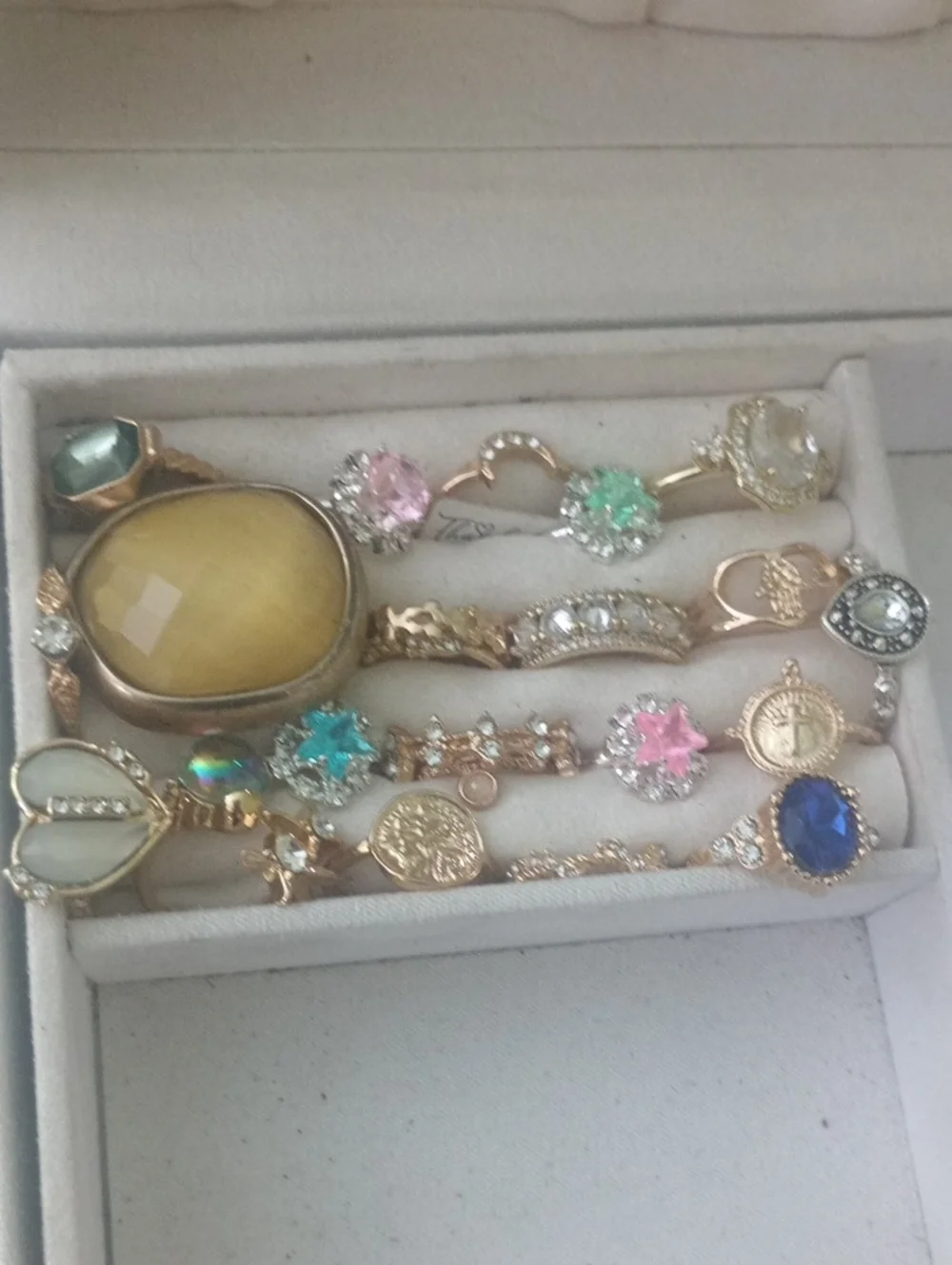 Gold-Tone Multi Gemstone Stackable Rings - Pink, Blue, Yellow, Green